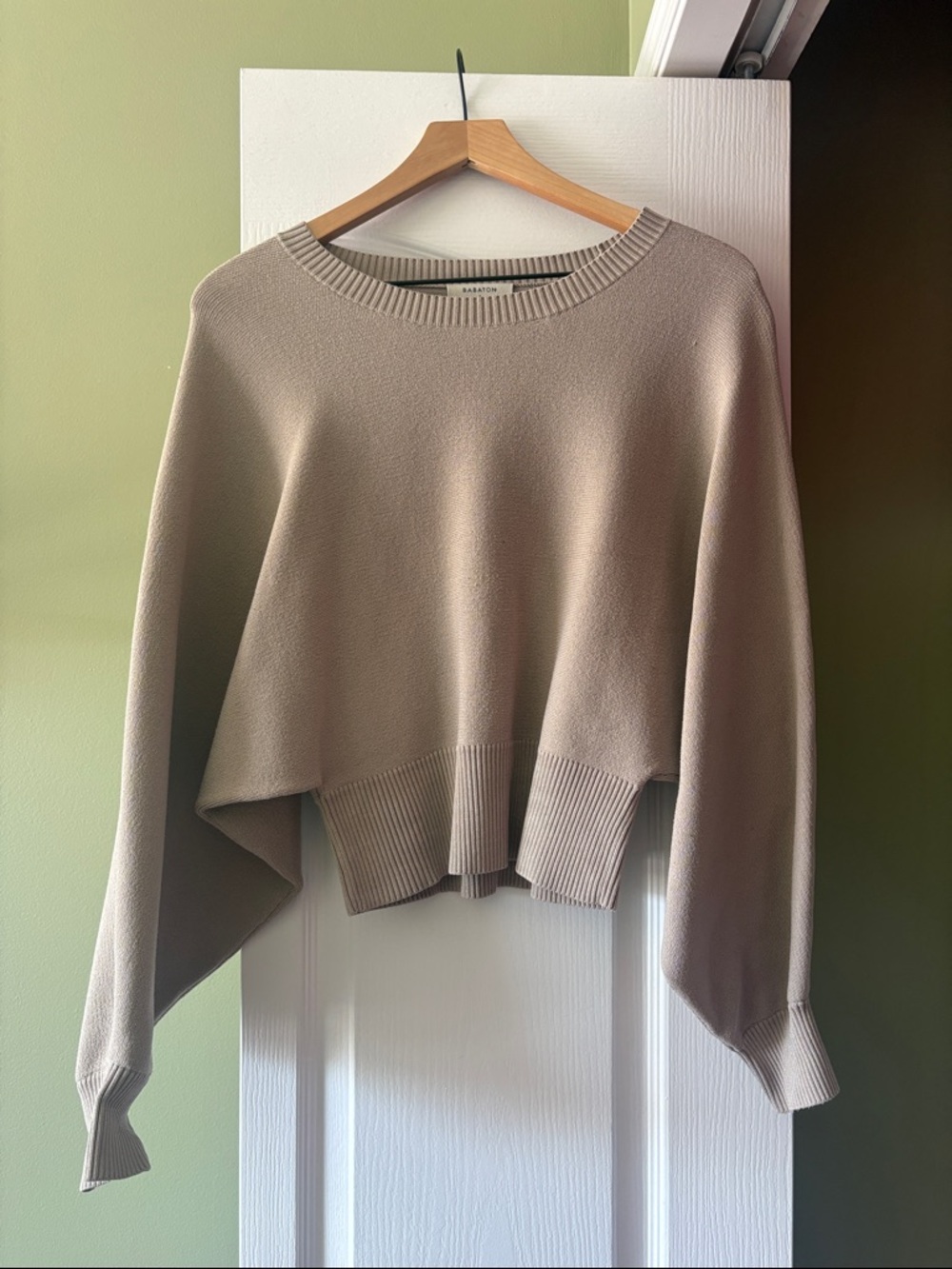 Babaton Cropped Crewneck Sweater in Taupe